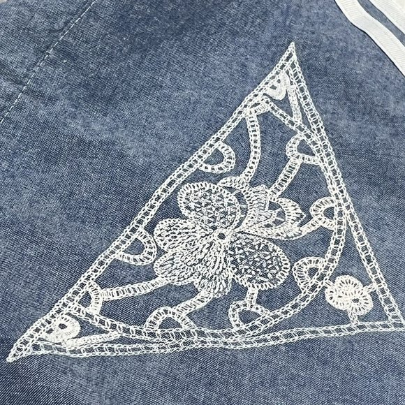 Vintage 80s Blue White Striped Cotton Pearl Button Oversized Jacket Women Medium - Picture 3 of 16